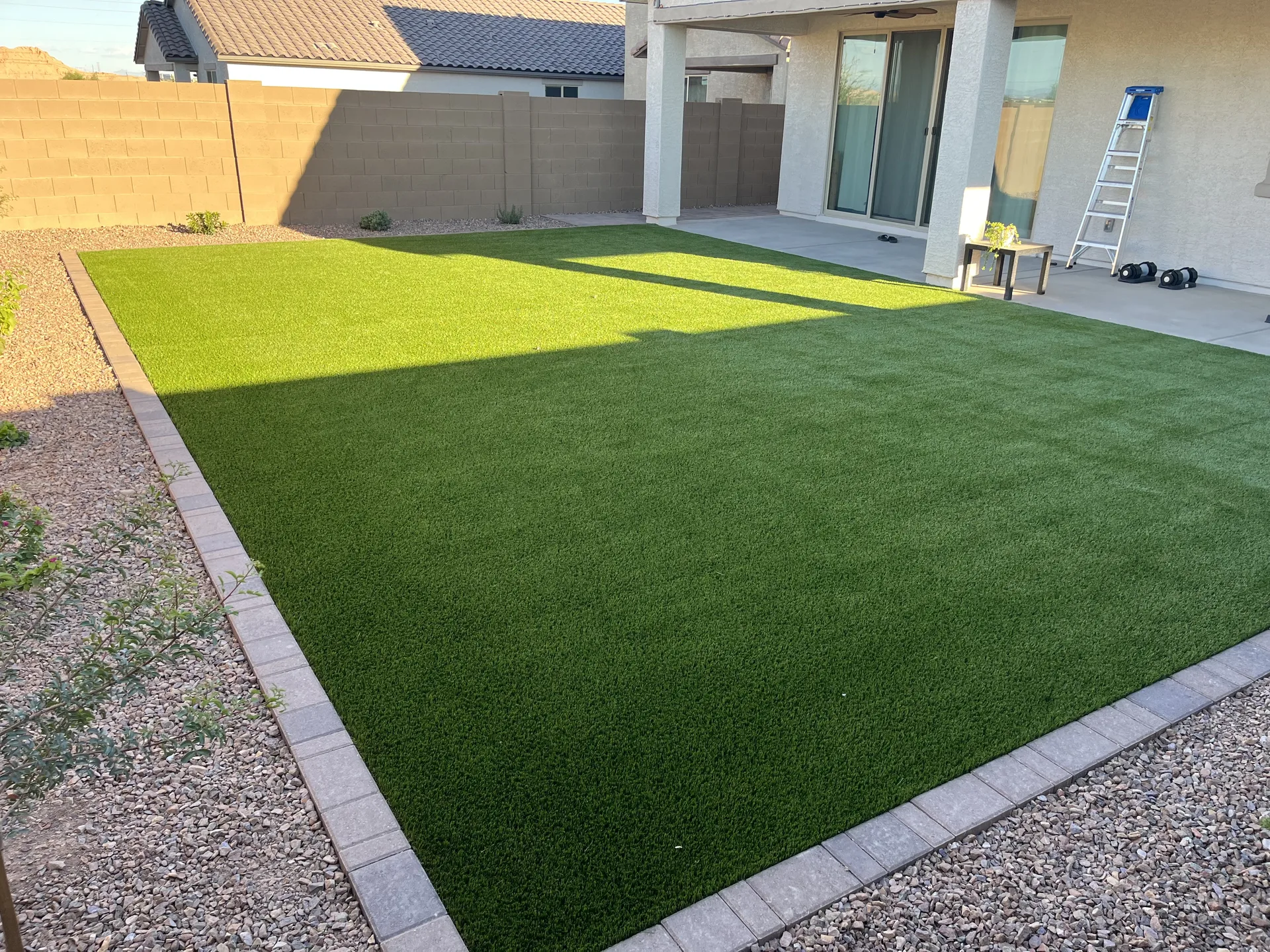 Backyard turf installation, alternate angle